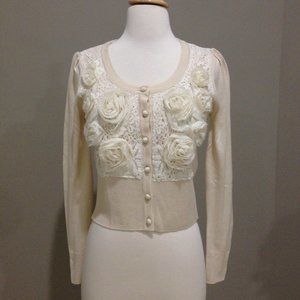 New light beige long sleeve embroidered cardigan
